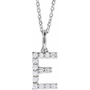 14K White Gold 1/5 CTW Lab-Grown Diamond Initial E 16-18" Necklace