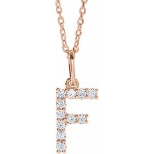 14K Rose Gold 1/6 CTW Lab-Grown Diamond Initial F 16-18" Necklace