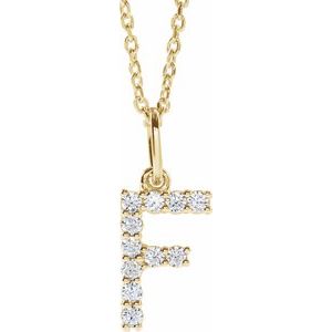 14K Yellow Gold 1/6 CTW Lab-Grown Diamond Initial F 16-18" Necklace