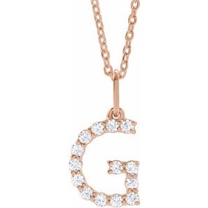 14K Rose Gold 1/5 CTW Lab-Grown Diamond Initial G 16-18" Necklace