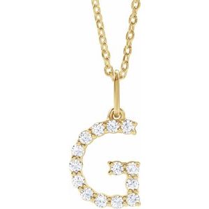 14K Yellow Gold 1/5 CTW Lab-Grown Diamond Initial G 16-18" Necklace