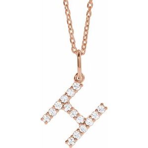 14K Rose Gold 1/5 CTW Lab-Grown Diamond Initial H 16-18" Necklace