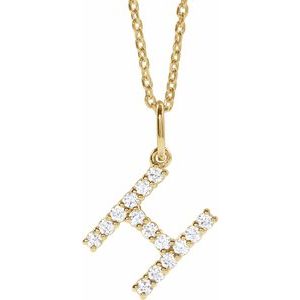 14K Yellow Gold 1/5 CTW Lab-Grown Diamond Initial H 16-18" Necklace