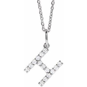 14K White Gold 1/5 CTW Lab-Grown Diamond Initial H 16-18" Necklace