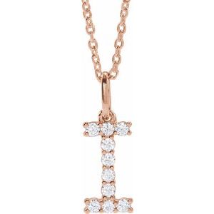 14K Rose Gold 1/6 CTW Lab-Grown Diamond Initial I 16-18" Necklace