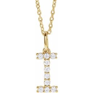 14K Yellow Gold 1/6 CTW Lab-Grown Diamond Initial I 16-18" Necklace