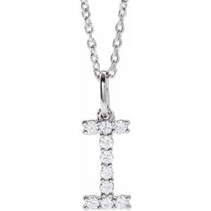 14K White Gold 1/6 CTW Lab-Grown Diamond Initial I 16-18" Necklace