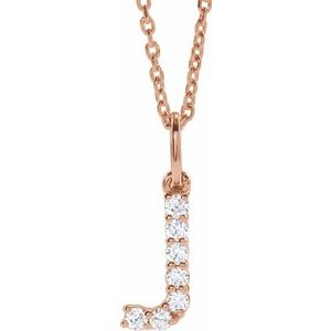 14K Rose Gold 1/8 CTW Lab-Grown Diamond Initial J 16-18" Necklace
