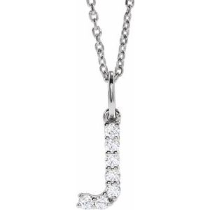 14K White Gold 1/8 CTW Lab-Grown Diamond Initial J 16-18" Necklace