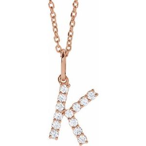 14K Rose Gold 1/5 CTW Lab-Grown Diamond Initial K 16-18" Necklace