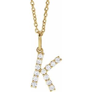 14K Yellow Gold 1/5 CTW Lab-Grown Diamond Initial K 16-18" Necklace