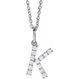 14K White Gold 1/5 CTW Lab-Grown Diamond Initial K 16-18" Necklace