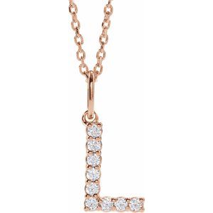 14K Rose Gold 1/8 CTW Lab-Grown Diamond Initial L 16-18" Necklace