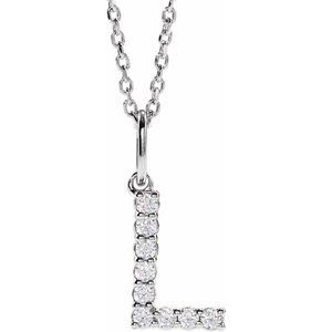 14K White Gold 1/8 CTW Lab-Grown Diamond Initial L 16-18" Necklace