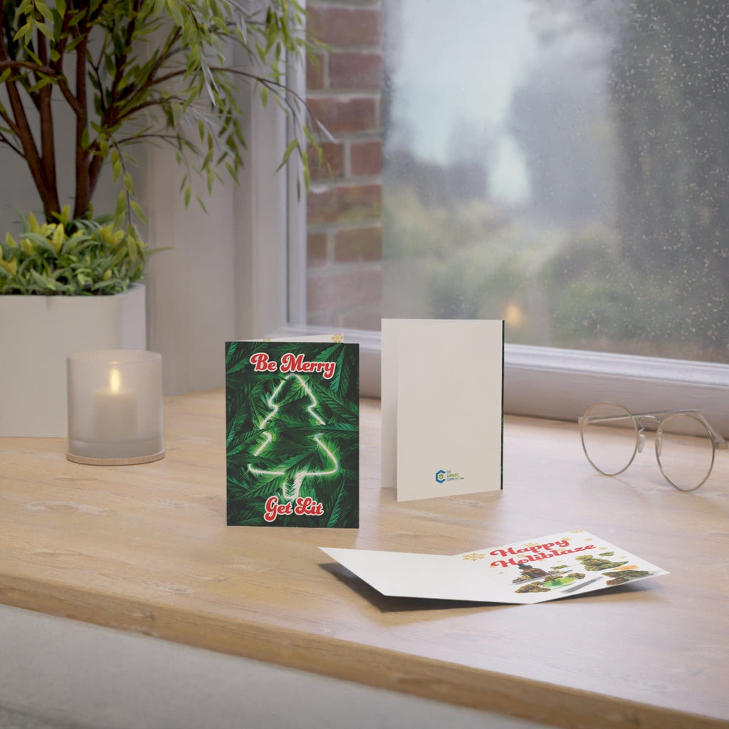 Be Merry Get Lit Merry Happy Holidays Greeting Cards (1, 10, 30, and 50pcs)