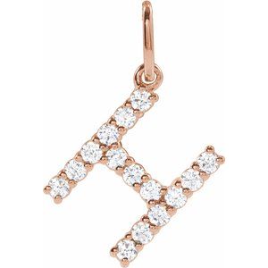 14K Rose Gold 1/5 CTW Lab-Grown Diamond Initial H Pendant