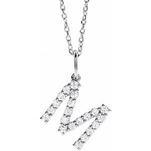 14K White Gold 1/3 CTW Lab-Grown Diamond Initial M 16-18" Necklace