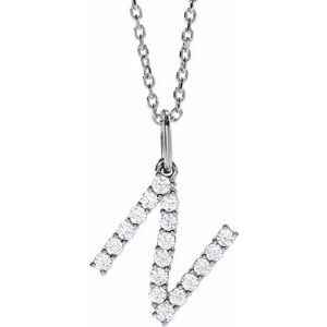 14K White Gold 1/4 CTW Lab-Grown Diamond Initial N 16-18" Necklace
