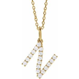 14K Yellow Gold 1/4 CTW Lab-Grown Diamond Initial N 16-18" Necklace