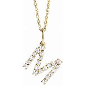 14K Yellow Gold 1/3 CTW Lab-Grown Diamond Initial M 16-18" Necklace