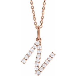 14K Rose Gold 1/4 CTW Lab-Grown Diamond Initial N 16-18" Necklace
