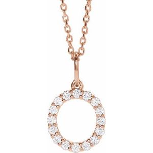 14K Rose Gold 1/4 CTW Lab-Grown Diamond Initial O 16-18" Necklace