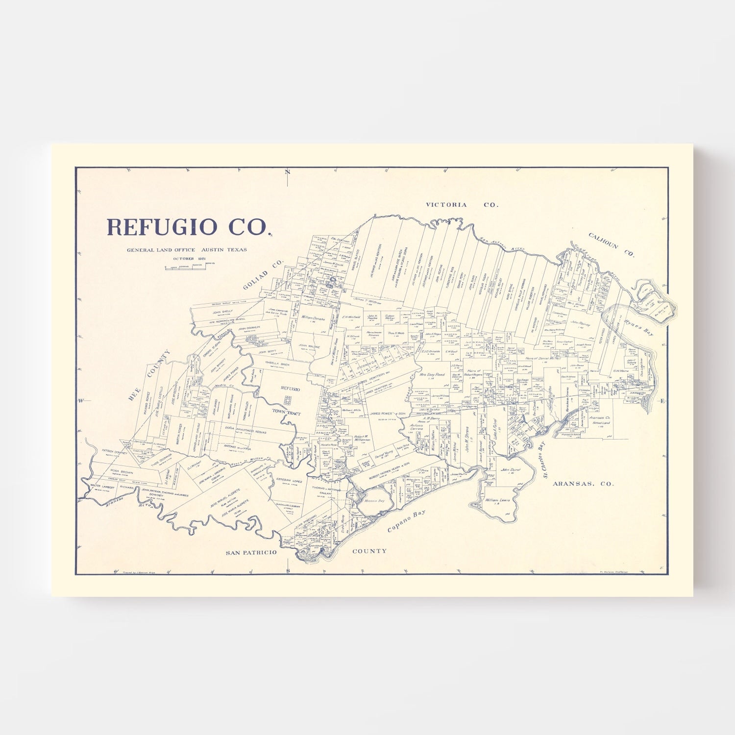 Vintage Map of Refugio County, Texas 1921