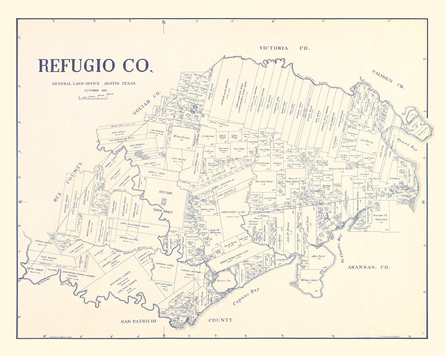 Vintage Map of Refugio County, Texas 1921
