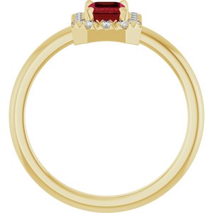 14K Yellow Gold Lab-Grown Ruby & 1/5 CTW Natural Diamond French-Set Halo-Style Ring