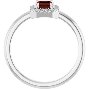Sterling Silver Natural Mozambique Garnet & 1/5 CTW Natural Diamond French-Set Halo-Style Ring