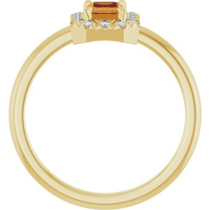 14K Yellow Gold Natural Citrine & 1/5 CTW Natural Diamond French-Set Halo-Style Ring