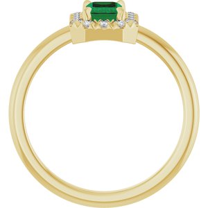 14K Yellow Gold Lab-Grown Emerald & 1/5 CTW Natural Diamond French-Set Halo-Style Ring