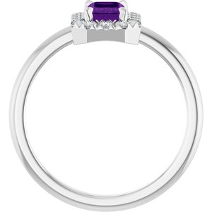 Sterling Silver Natural Amethyst & 1/5 CTW Natural Diamond French-Set Halo-Style Ring