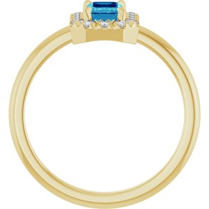 14K Yellow Gold Natural Blue Zircon & 1/5 CTW Natural Diamond French-Set Halo-Style Ring