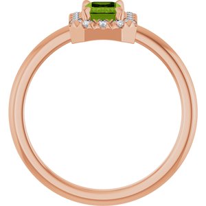14K Rose Gold Natural Peridot & 1/5 CTW Natural Diamond French-Set Halo-Style Ring