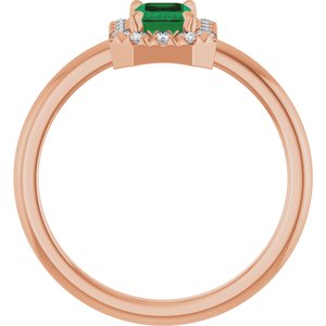 14K Rose Gold Natural Emerald & 1/5 CTW Natural Diamond French-Set Halo-Style Ring