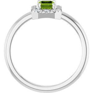 14K White Gold Natural Peridot & 1/5 CTW Natural Diamond French-Set Halo-Style Ring
