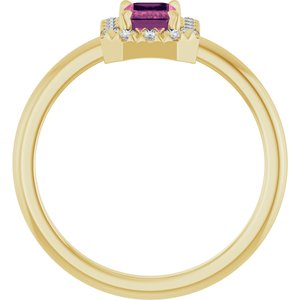 14K Yellow Gold Natural Pink Tourmaline & 1/5 CTW Natural Diamond French-Set Halo-Style Ring