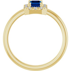 14K Yellow Gold Lab-Grown Blue Sapphire & 1/5 CTW Natural Diamond French-Set Halo-Style Ring