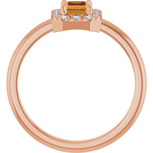 14K Rose Gold Natural Citrine & 1/5 CTW Natural Diamond French-Set Halo-Style Ring
