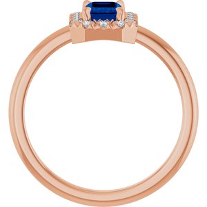 14K Rose Gold Natural Blue Sapphire & 1/5 CTW Natural Diamond French-Set Halo-Style Ring