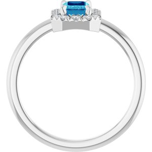 Platinum Natural Blue Zircon & 1/5 CTW Natural Diamond French-Set Halo-Style Ring