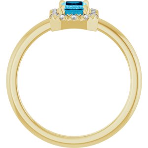 14K Yellow Gold Natural Aquamarine & 1/5 CTW Natural Diamond French-Set Halo-Style Ring