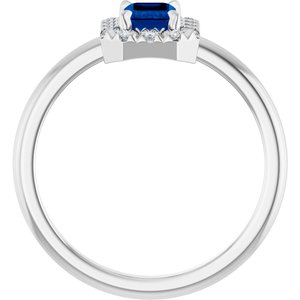 Sterling Silver Natural Blue Sapphire & 1/5 CTW Natural Diamond French-Set Halo-Style Ring