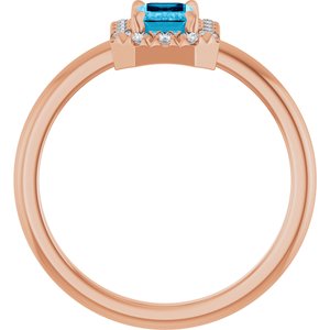 14K Rose Gold Natural Aquamarine & 1/5 CTW Natural Diamond French-Set Halo-Style Ring