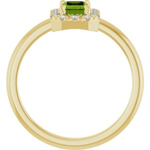 14K Yellow Gold Natural Peridot & 1/5 CTW Natural Diamond French-Set Halo-Style Ring