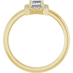 14K Yellow Gold Natural White Sapphire & 1/5 CTW Natural Diamond French-Set Halo-Style Ring