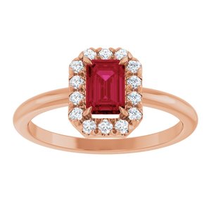 14K Rose Gold Lab-Grown Ruby & 1/5 CTW Natural Diamond French-Set Halo-Style Ring