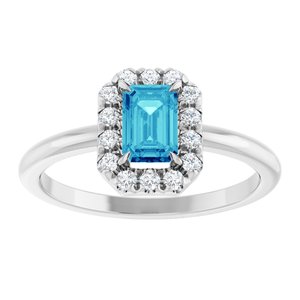 Sterling Silver Natural Blue Zircon & 1/5 CTW Natural Diamond French-Set Halo-Style Ring