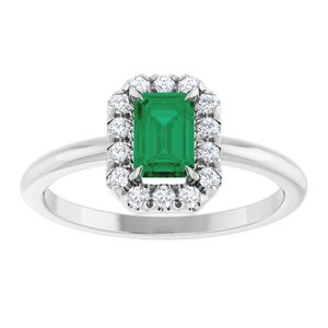 Platinum Lab-Grown Emerald & 1/5 CTW Natural Diamond French-Set Halo-Style Ring